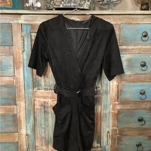 ZARA BLACK SUEDE LIKE BELTED ROMPER SZ XS